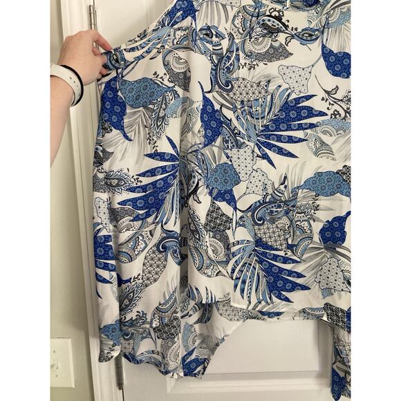 SPENSE Floral Sleeveless Handkerchief Hem Chiffon Tunic Top Plus Size 3X Blue - Picture 2 of 8